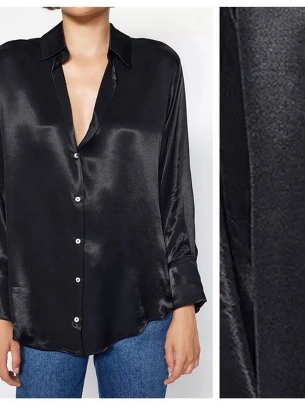 Zara Black Satin-Look Women's Button-Down Shirt